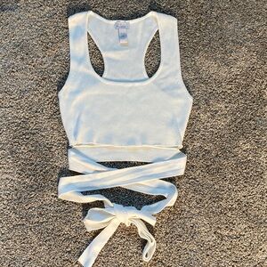 West of Melrose White Ribbed Wrap around Tie Crop Racerback Top Clean Girl sz S
